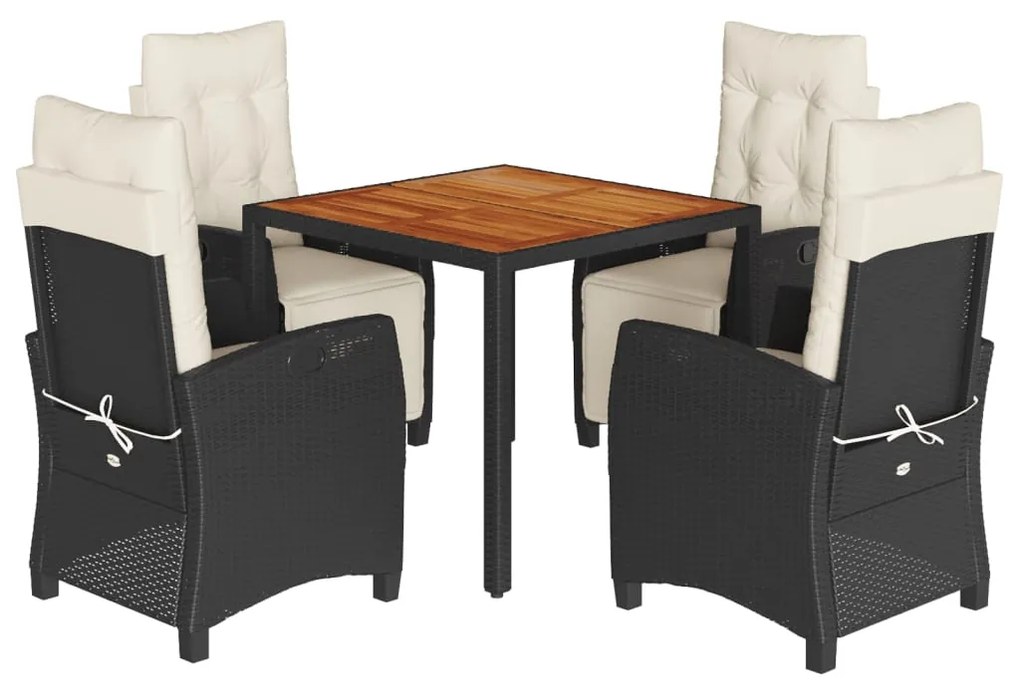 Set da pranzo da giardino 5 pz nero con cuscini in polyrattan
