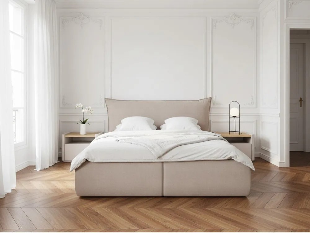 Letto matrimoniale imbottito beige con contenitore con griglia 180x200 cm Jade - Bobochic Paris