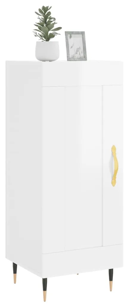 Credenza Bianco Lucido 34,5x34x90 cm in Legno Multistrato