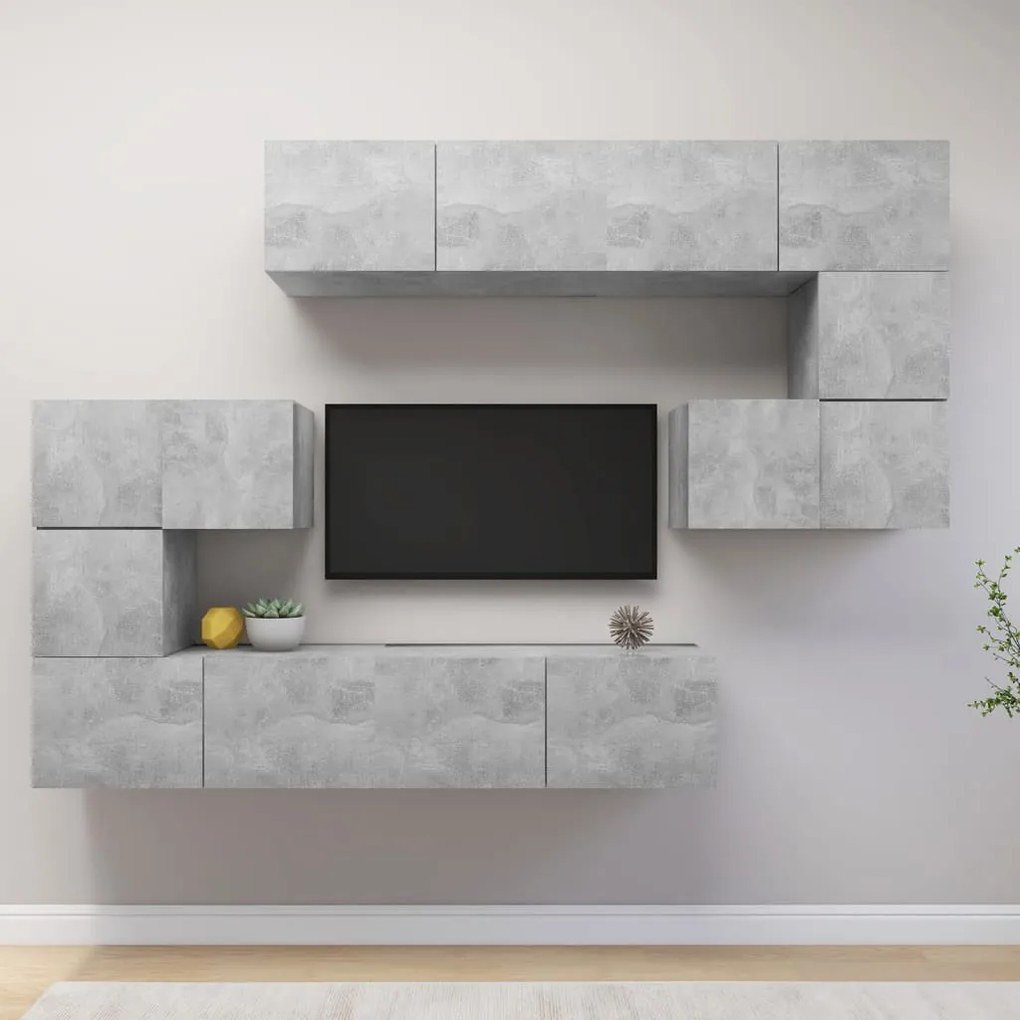 Set Di Mobili Porta Tv 8 Pz Grigio Cemento İn Legno Multistrato /