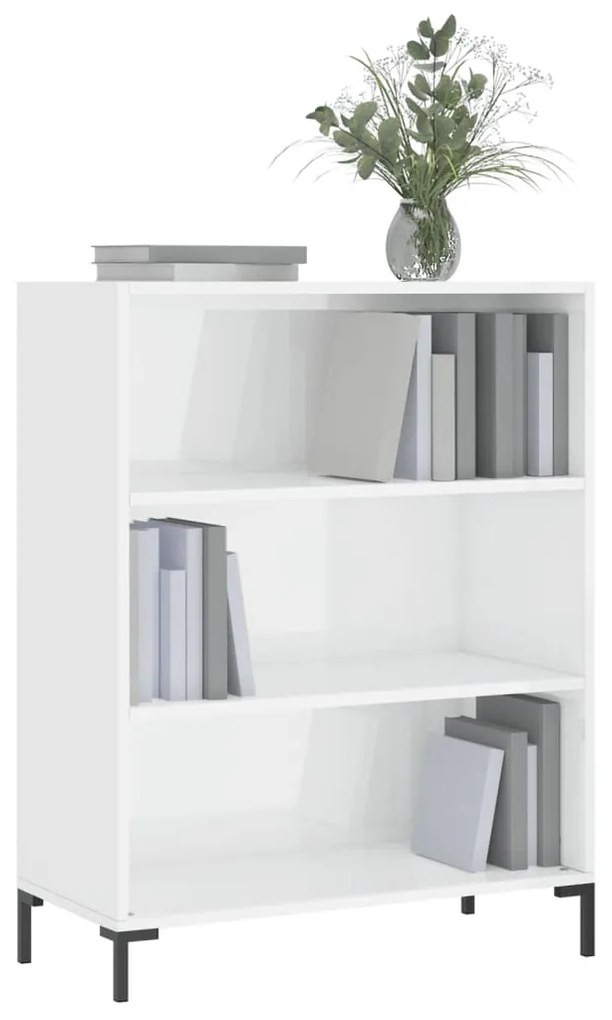 Libreria Bianco Lucido 69,5x32,5x90 cm in Legno Multistrato