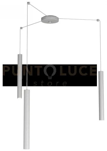 Round tube sospensione 3 luci grigio cavo cm.250 con base 1174-s3-gr