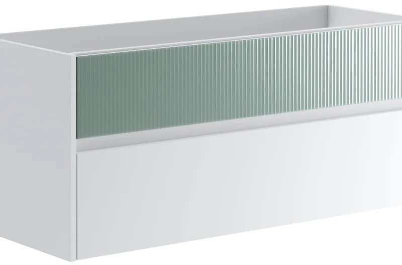 Mobile da bagno sotto lavabo Niwa bianco frontale in vetro verde timo laccato opaco L 119.5 x H 50 x P 45.5 cm 2 cassetti, lavabo non incluso