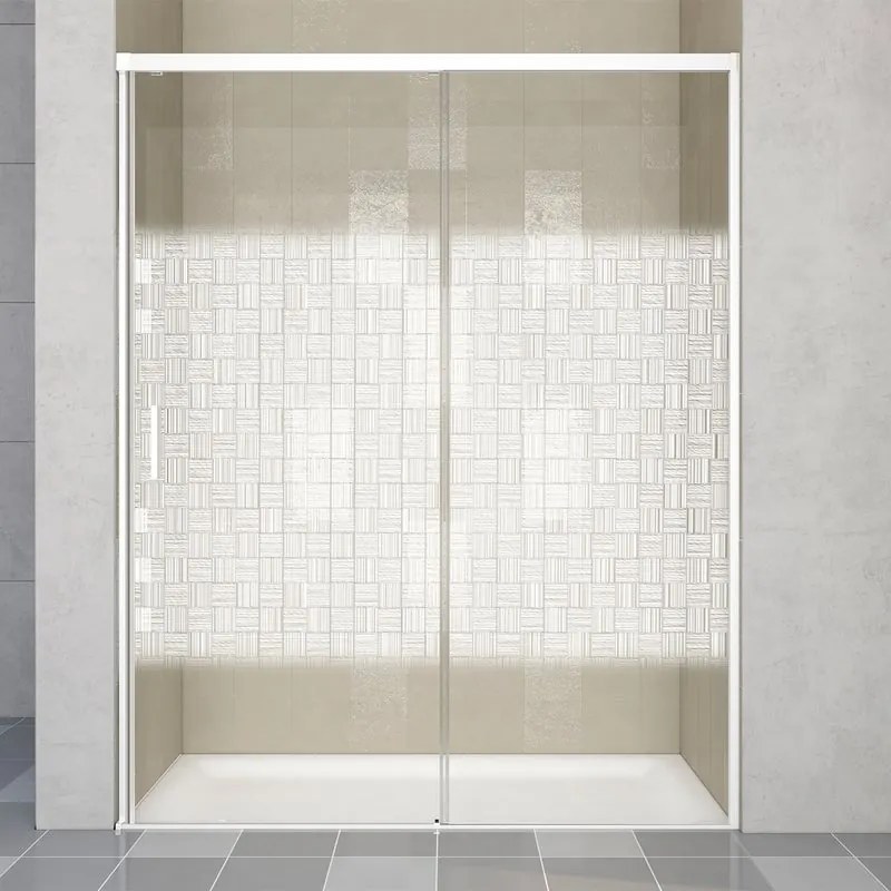 Porta doccia scorrevole Jazz L 140 x H 200 x P 0.6 cm in vetro smerigliato profilo bianco