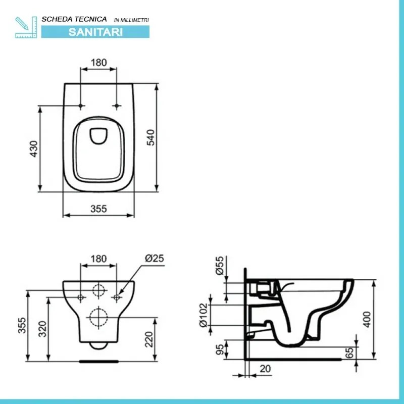 Sanitari Ideal Standard sospesi Rimless con copriwater originale I.Life A