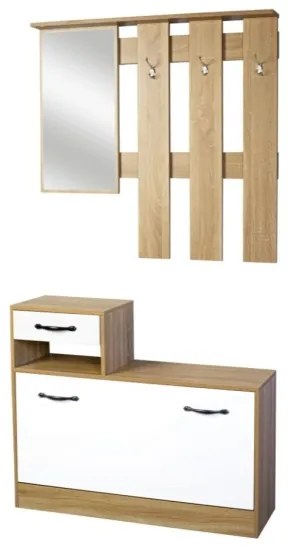 Mobile ingresso con specchio e scarpiera bianco lucido e rovere Rudolf XL