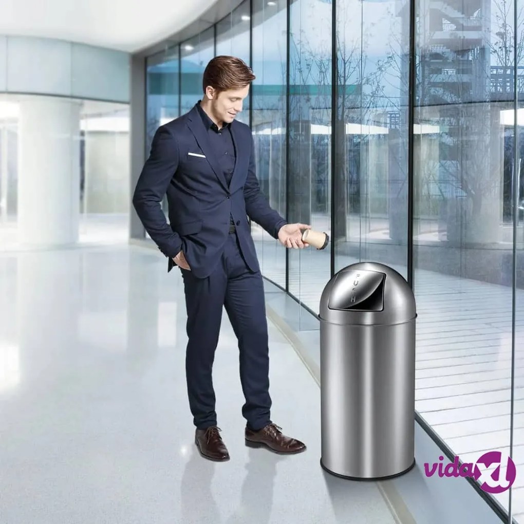 EKO Pattumiera con Coperchio a Pressione 40 L Argento Opaco