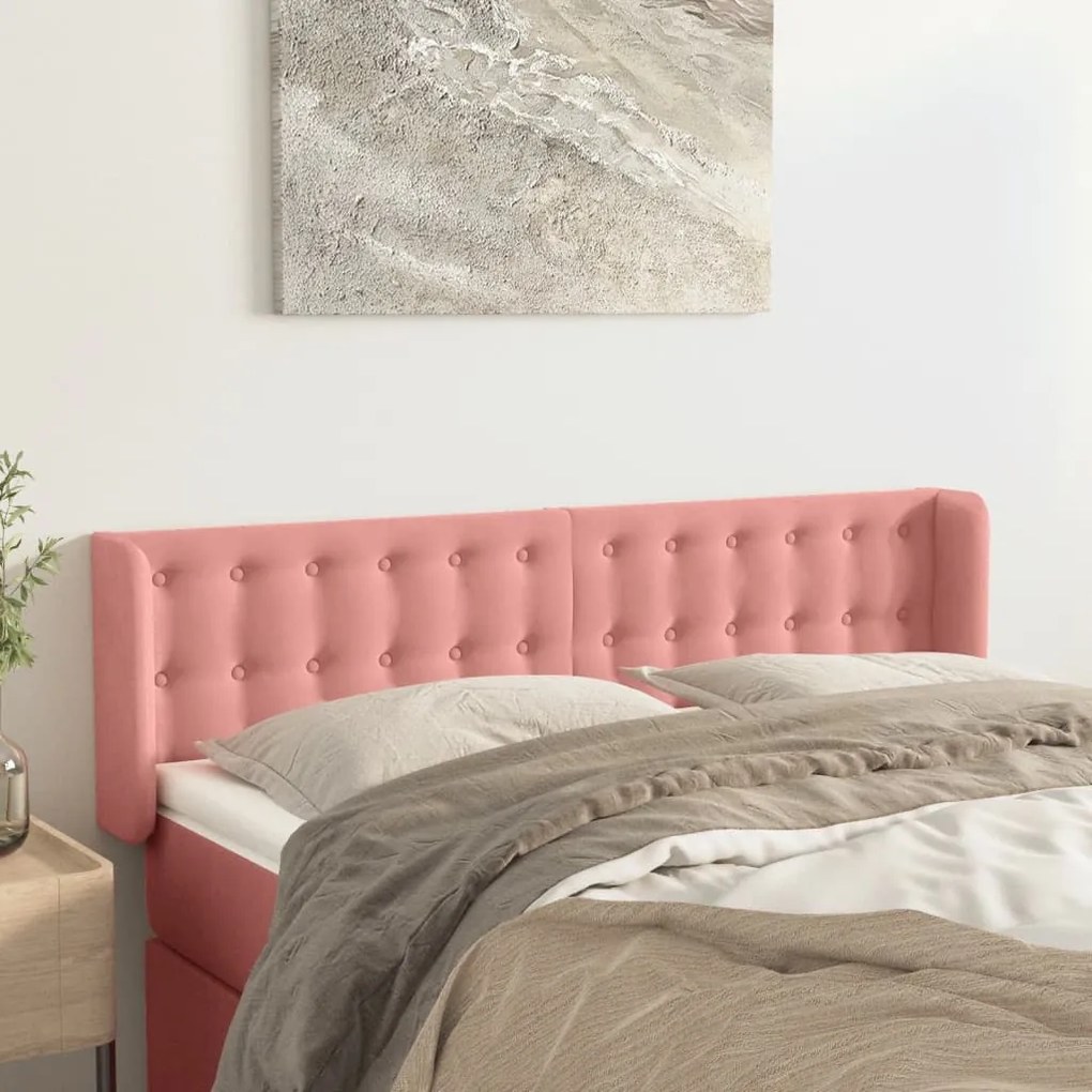 Testiera Ad Orecchio Rosa 147x16x78/88 Cm İn Velluto /