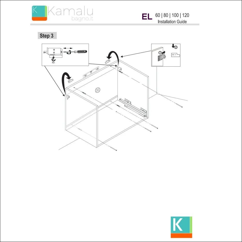 Composizione lavabo bagno con mobile 60 cm, colonna e specchio EL-60B - KAMALU