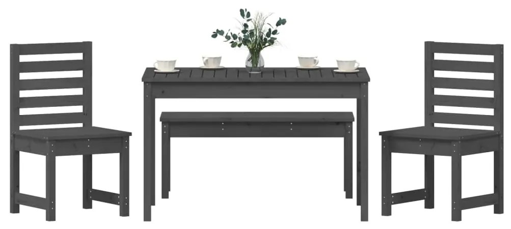 Set da pranzo per giardino 4pz grigio in legno massello di pino