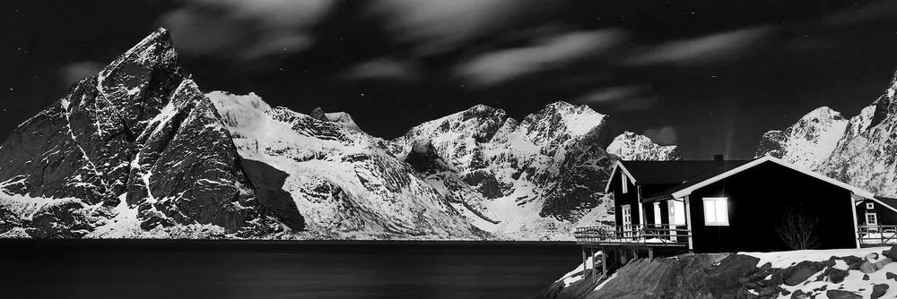 Quadro su tela – Paesaggio notturno in Norvegia in bianco e nero