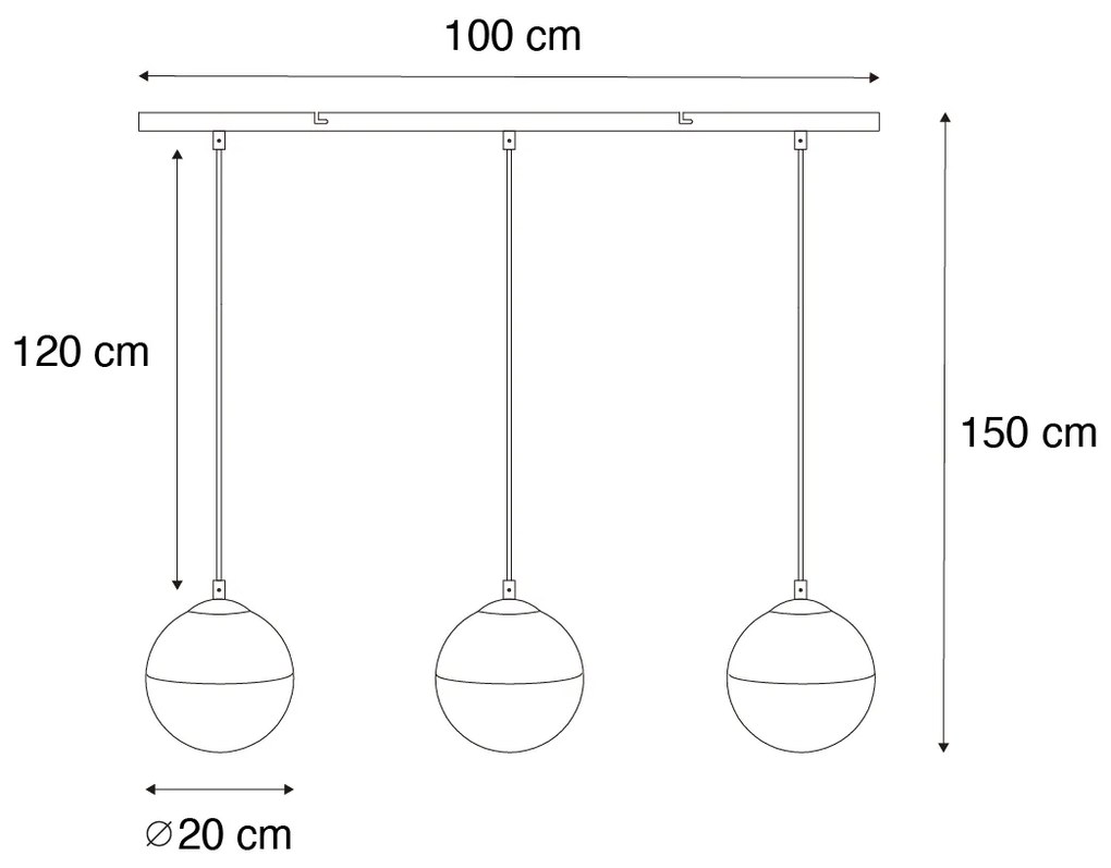 Lampada a sospensione retrò nera con vetro trasparente oblungo 3 luci - Eclipse