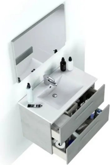 Mobile bagno sospeso 80 cm con lavabo e specchio color cemento - Aruba 99134