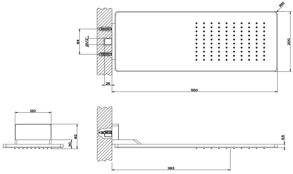 Soffione doccia a parete mirror steel inverso 33095 gessi