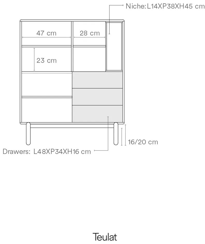 Cassettiera alta grigio scuro 100x120 cm Corvo - Teulat