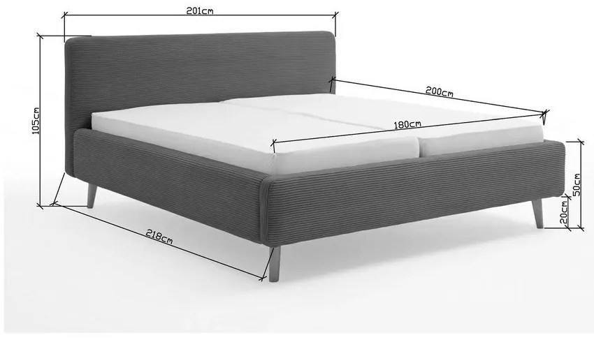 Letto matrimoniale imbottito grigio chiaro rete non inclusa 180x200 cm Mattis – Meise Möbel
