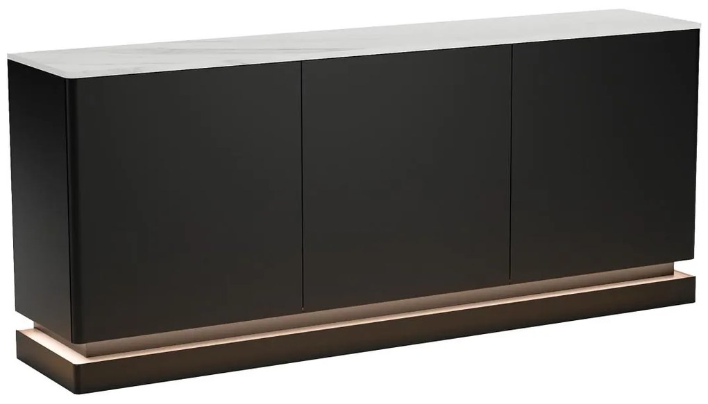 Credenza 3 ante con LED in MDF Nero ed effetto marmo Bianco - DEVIKA di Pascal MORABITO