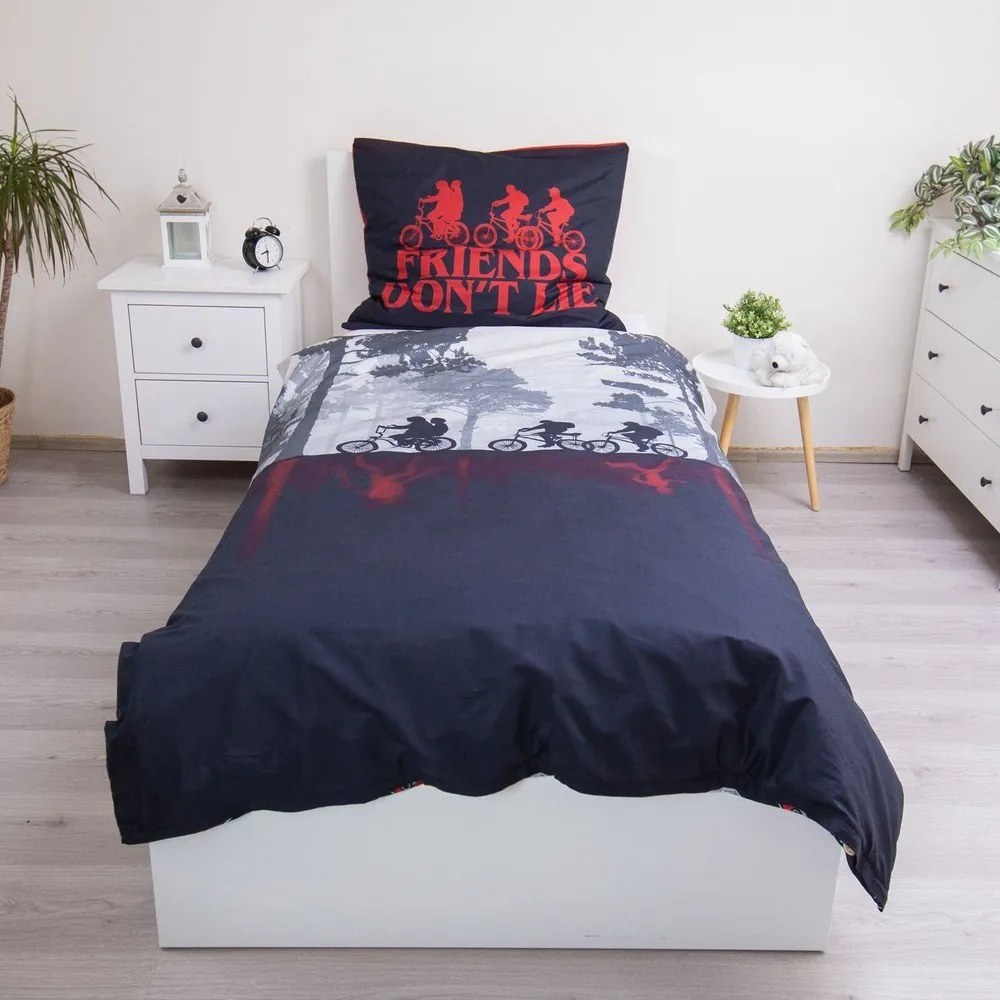 Set copripiumino e federa da bambini in cotone per letto singolo 140x200 cm Stranger Things "Upside Down" – Jerry Fabrics