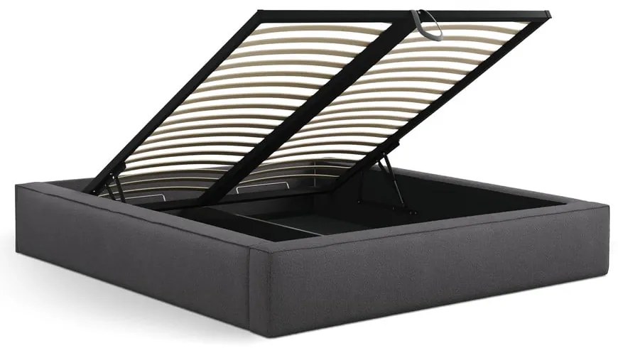 Letto matrimoniale imbottito grigio scuro con contenitore con rete inclusa 160x200 cm Simon Darren – Micadoni