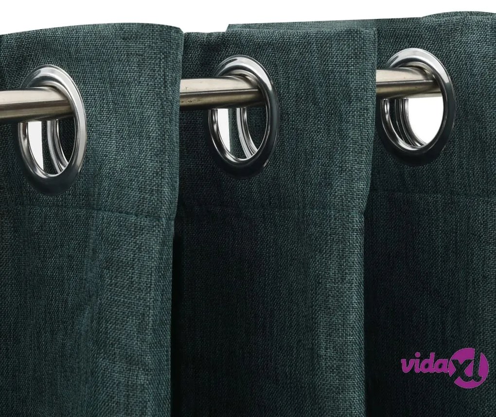 vidaXL Tende Oscuranti Effetto Lino con Occhielli 2 pz Verdi 140x175cm