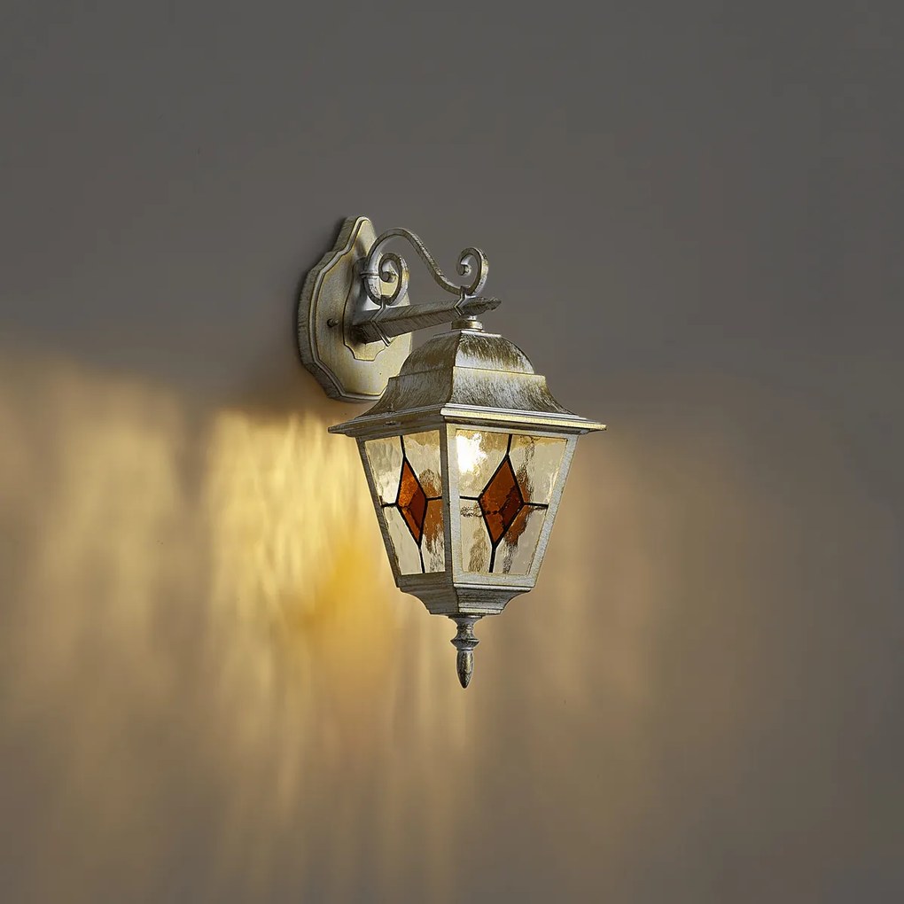 Lanterna da parete vintage da esterno beige con oro antico IP44 - Antigua Down