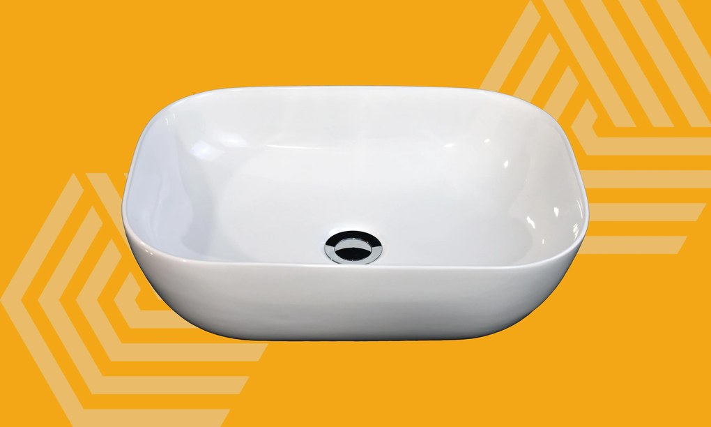 Lavabo 46x32 rettangolare da appoggio in ceramica per mobile bagno Bianco Lucido