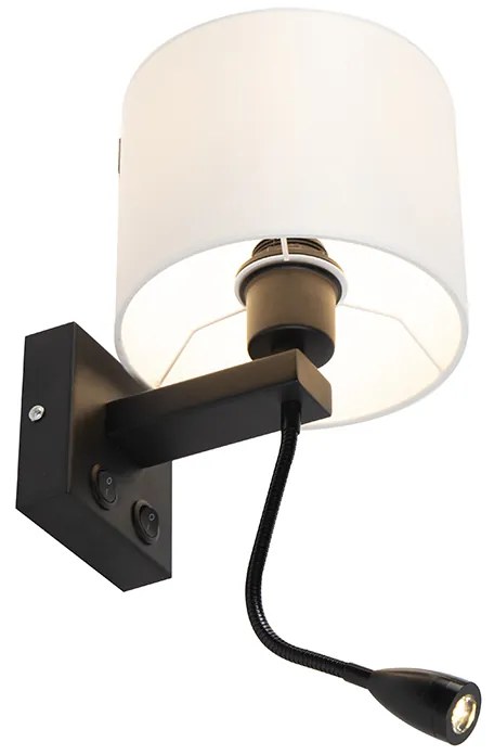 Lampada da parete moderna nera con paralume bianco - Brescia