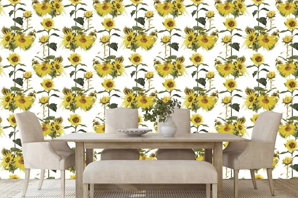 Carta da parati – Girasoli su sfondo bianco