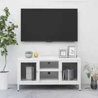 Mobile TV Bianco 105x35x52 cm in Acciaio e Vetro 336059