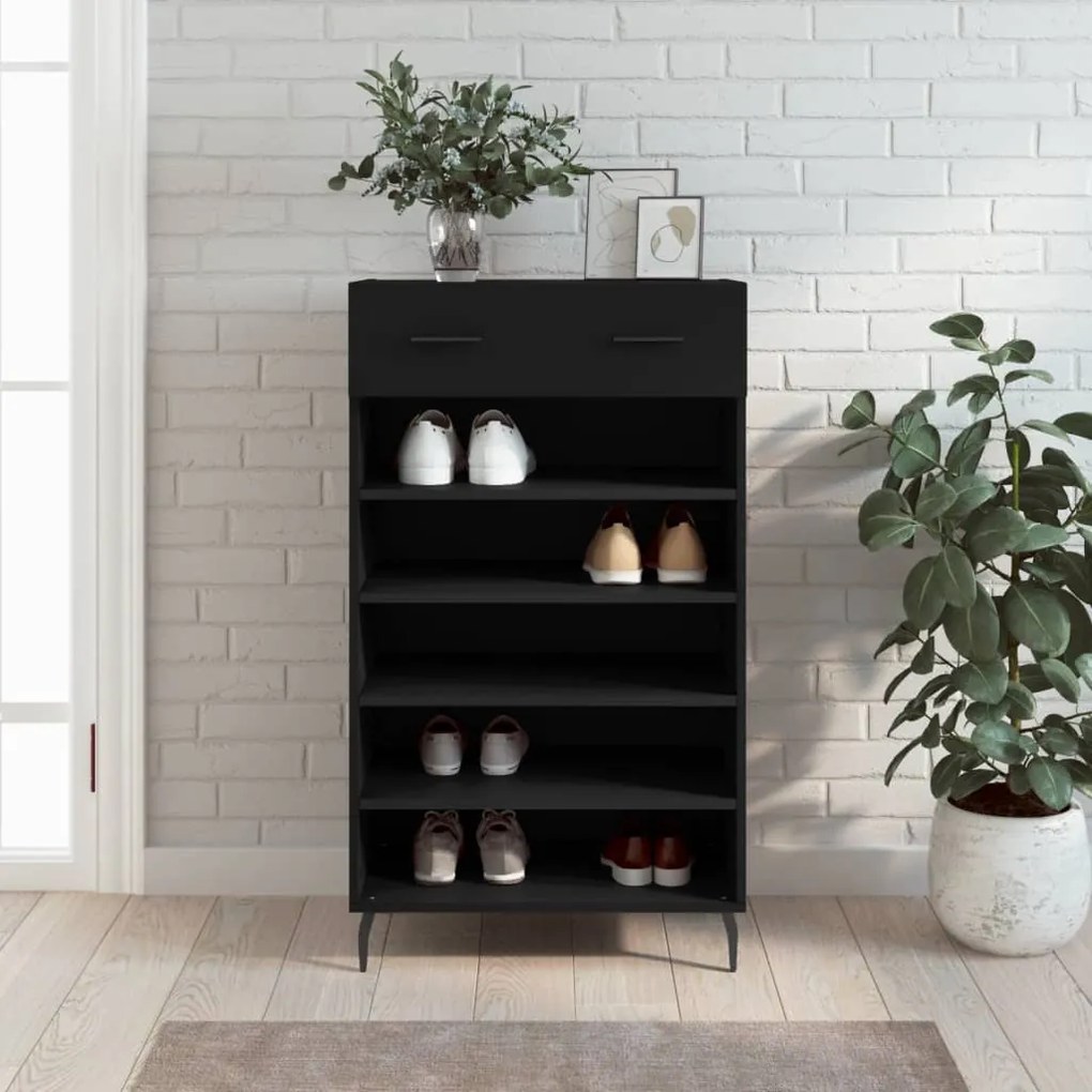 Scarpiera Nera 60x35x105 Cm İn Legno Multistrato /