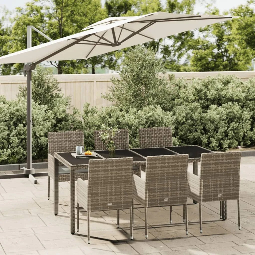 Set da pranzo da giardino 7 pz con cuscini in polyrattan grigio