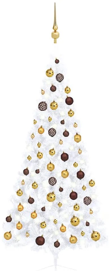 Set Albero Natale Artificiale A Metà Led Palline Bianco 180cm /