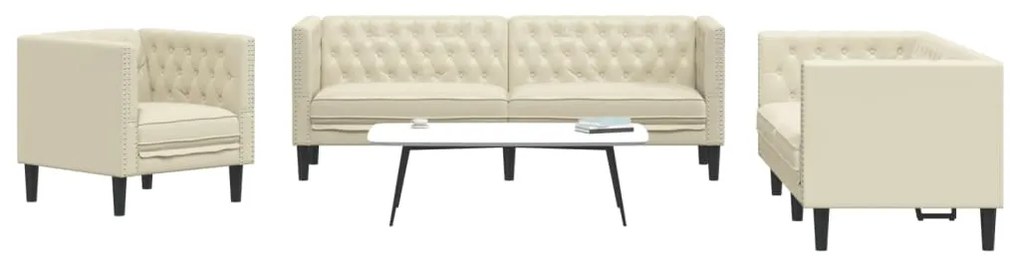 Set Divani Chesterfield 3pz Crema İn Similpelle /