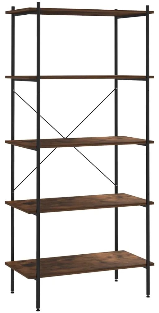 Scaffale con 5 mensole nero e legno scuro 80x40x163 cm