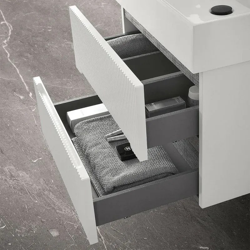 Mobile bagno sospeso cannettato 60 cm bianco opaco con specchio Bali