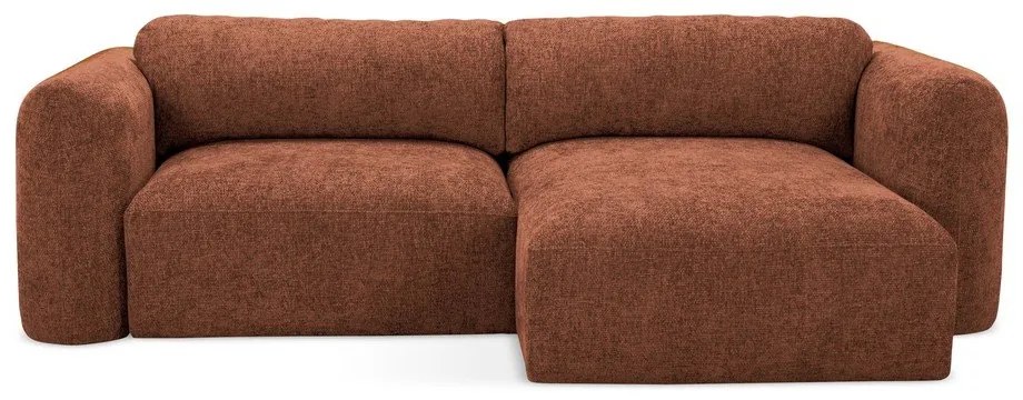 Divano angolare color terracotta allungabile/con contenitore (con penisola a destra/con chaise lounge) con rivestimento in ciniglia Mele – Makamii