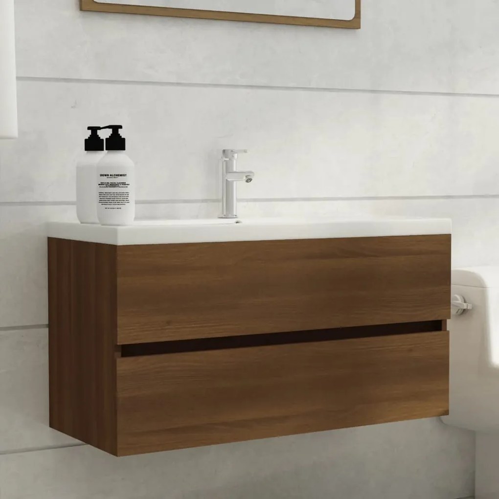 Mobile Lavabo Rovere Marrone 90x38,5x45 Cm İn Legno Multistrato /