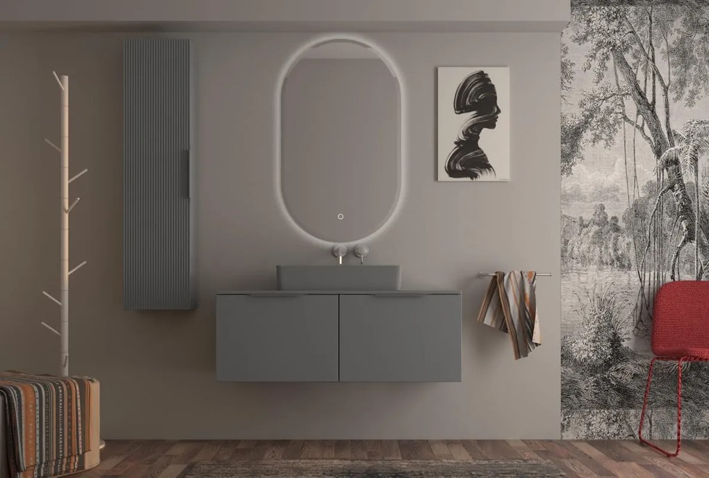 Mobile da bagno sospeso sotto lavabo Modula di BADEN HAUS L 120 x H 43 x P 44 cm grigio nuvola opaco liscio, 2 cassetti