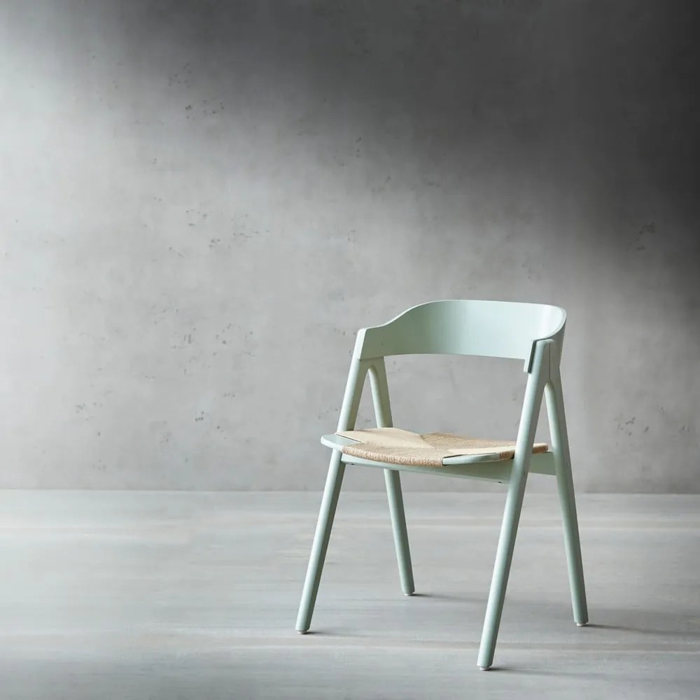 Sedia da pranzo in legno di faggio verde chiaro con seduta in rattan Findahl di Hammel Mette - Hammel Furniture
