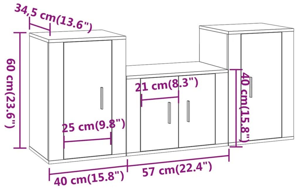 Set Mobili Porta TV 3 pz Nero in Legno Multistrato