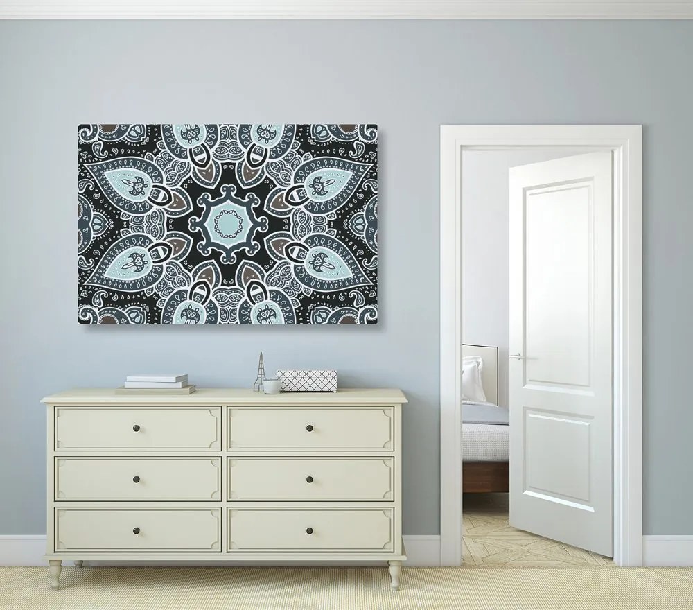 Quadro su tela – Mandala con motivo indiano in azzurro