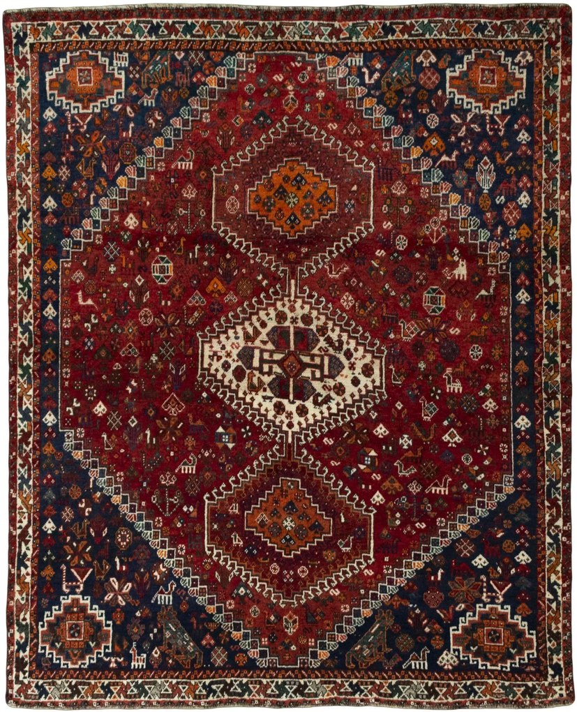 Shiraz Tappeto 180 x 220 Rosso (Iran) Annodato A Mano