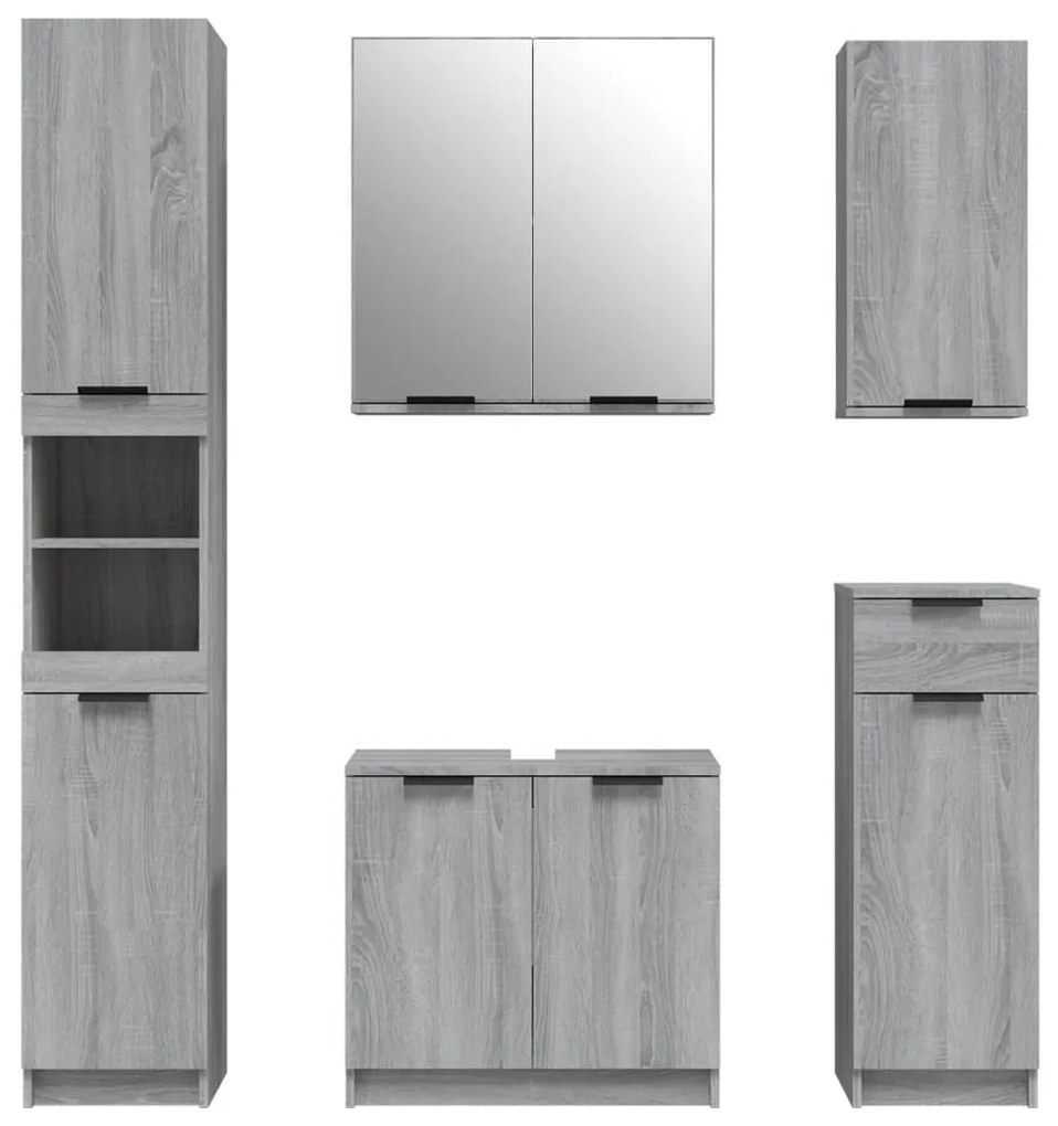 Set mobili da bagno 5 pz grigio sonoma in legno multistrato