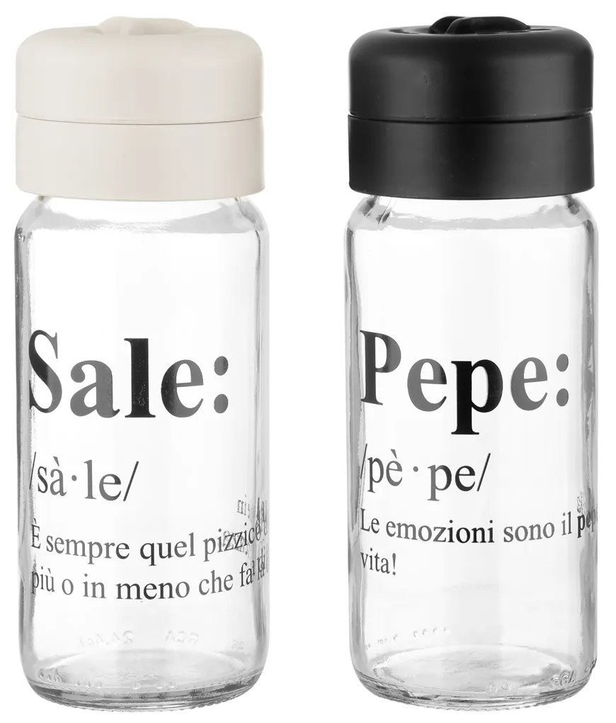 Set sale e pepe in vetro con scritta