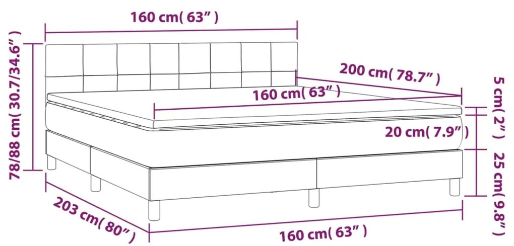 Letto a Molle con Materasso e LED Grigio Scuro 160x200 cm