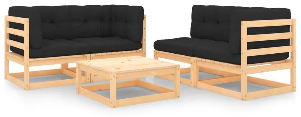 Set divani da giardino 5 pz con cuscini legno massello di pino