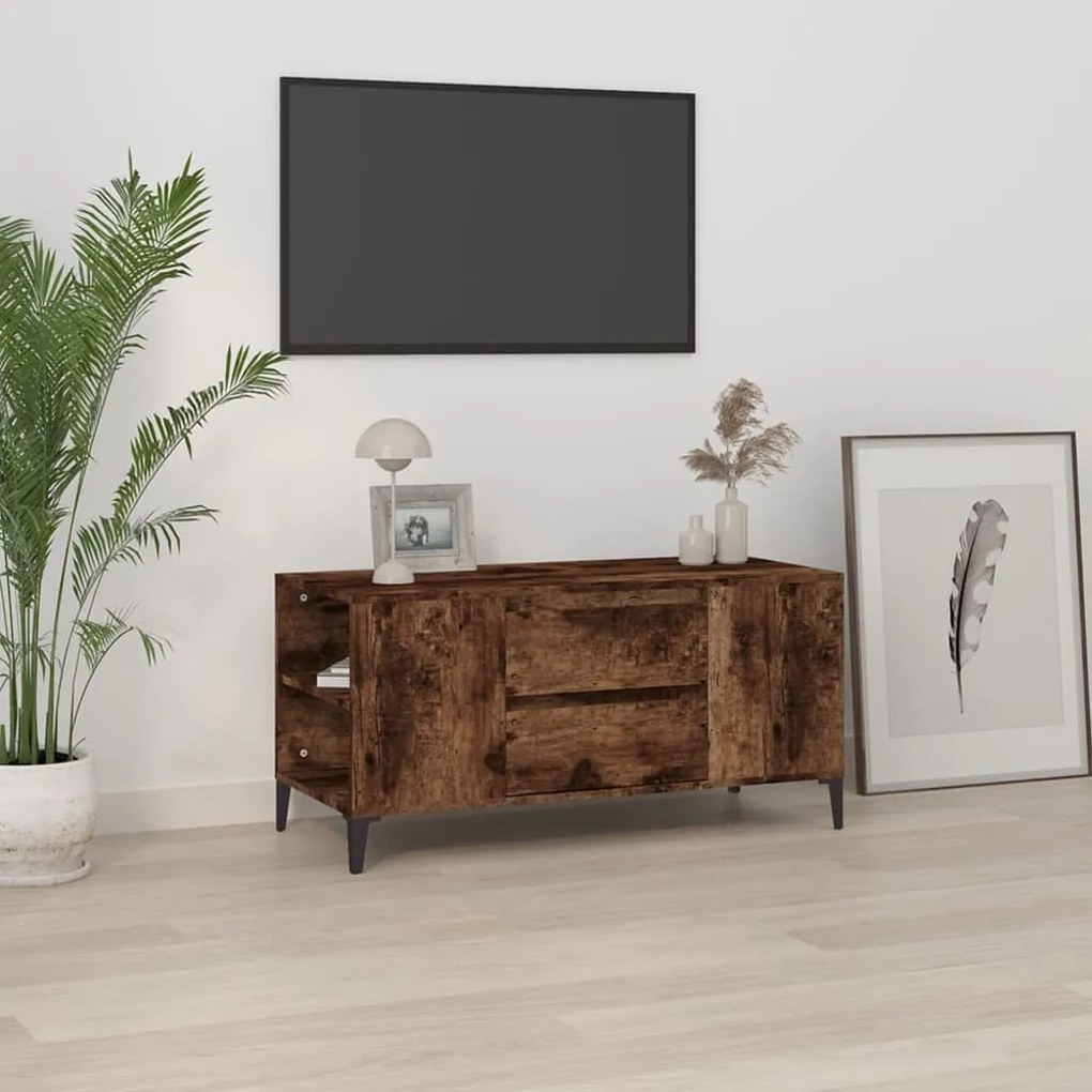Mobile Porta Tv Rovere Fumo 102x44,5x50 Cm İn Legno Multistrato /