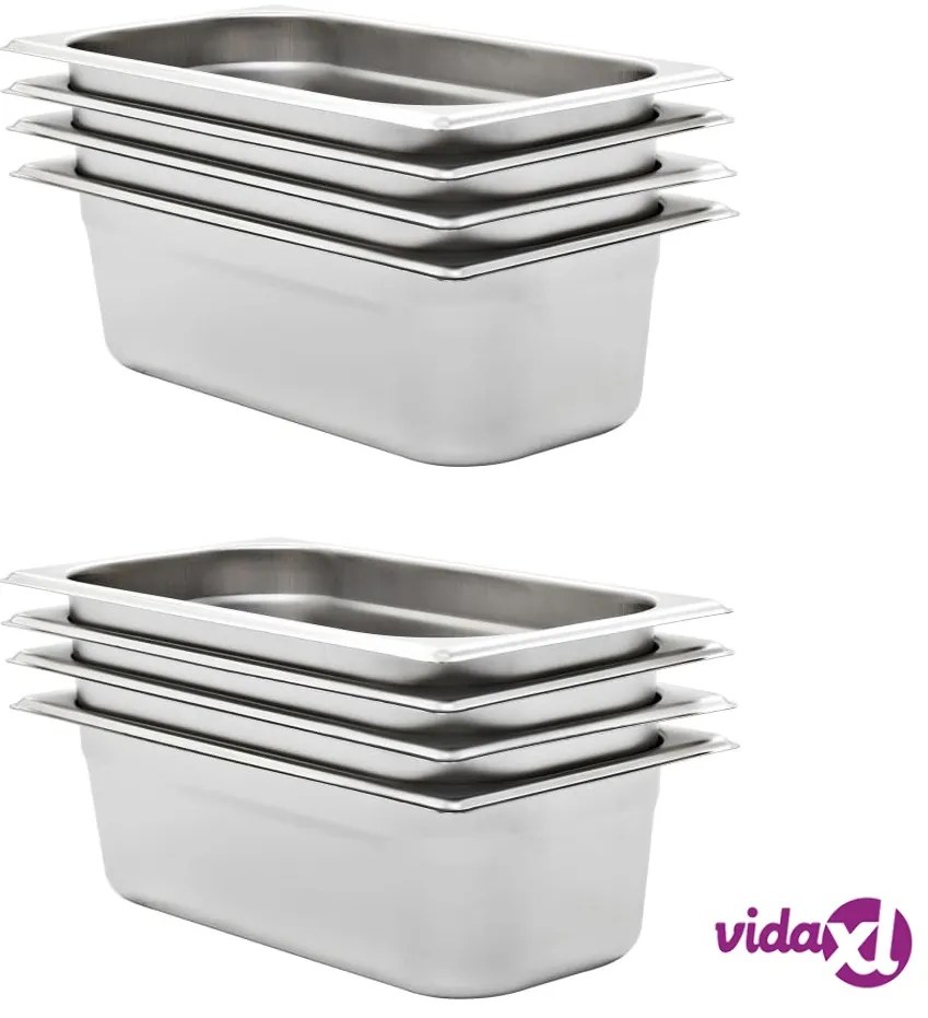 vidaXL Contenitori Gastronorm 8 pz GN 1/3 100 mm in Acciaio Inox