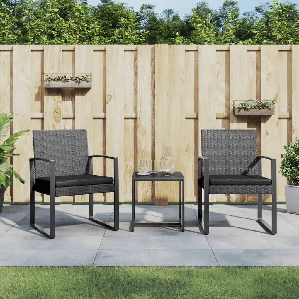 Set Pranzo Da Giardino 3 Pz Con Cuscini Rattan Pp Grigio Scuro /