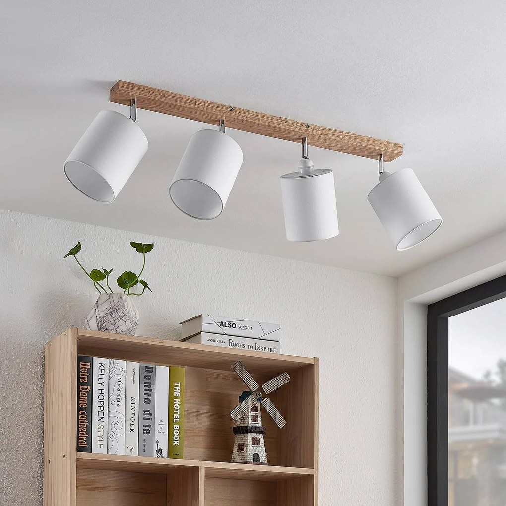 Faretto da soffitto Lindby Imarin, 81 cm, bianco, a 4 luci, legno